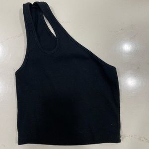 Black Crop One Shoulder Tank